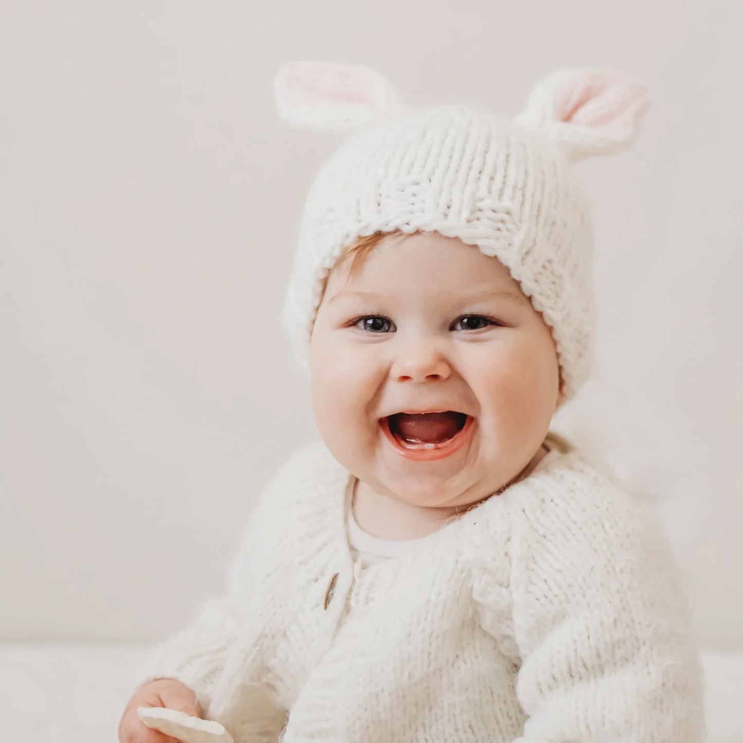 Knit Bunny Hat, White/Pink