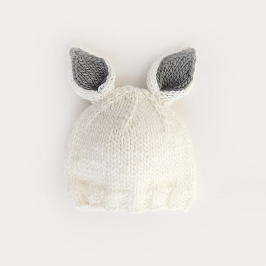 Knit Bunny Hat, White/Grey
