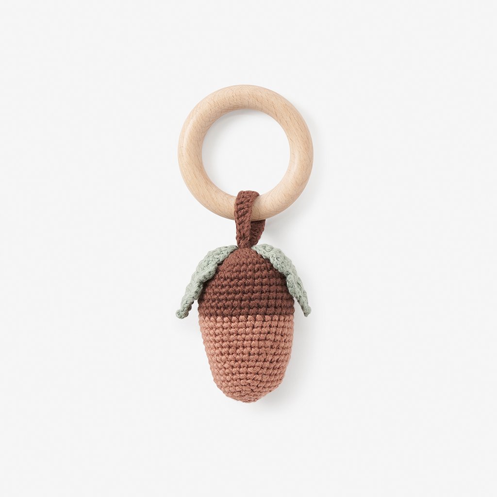 Acorn Knit Wooden Ring Rattle