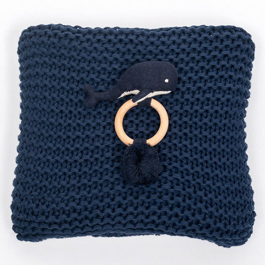 SpearmintLOVE’s baby Comfy Knit Baby Gift Set, Rattle & Blanket Navy