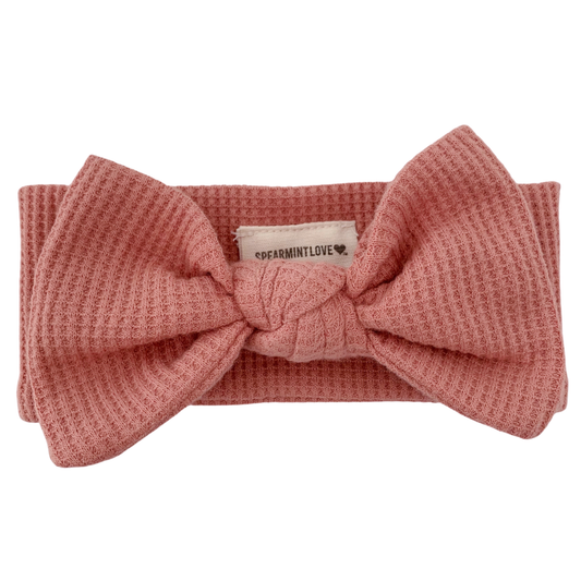 SpearmintLOVE’s baby Organic Waffle Knot Bow, Dusty Rose