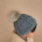 Cable Knit Fur Pom Hat, Zinc