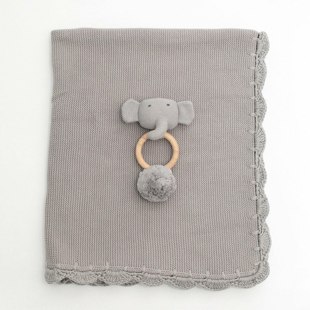 SpearmintLOVE’s baby Heirloom Baby Gift Set, Rattle & Blanket Grey