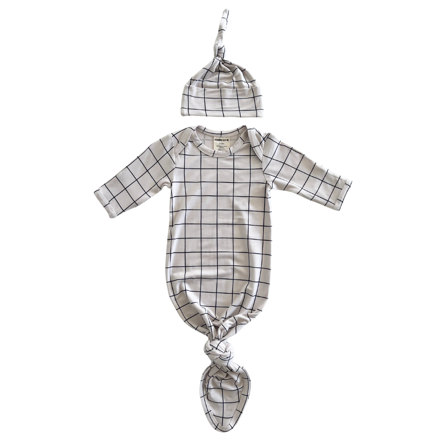 Knotted Gown & Hat Set, Natural/Black Windowpane SpearmintLOVE