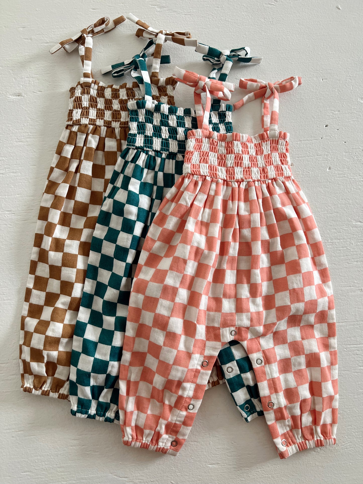 Pacific Checkerboard / Organic Smocked Jumpsuit