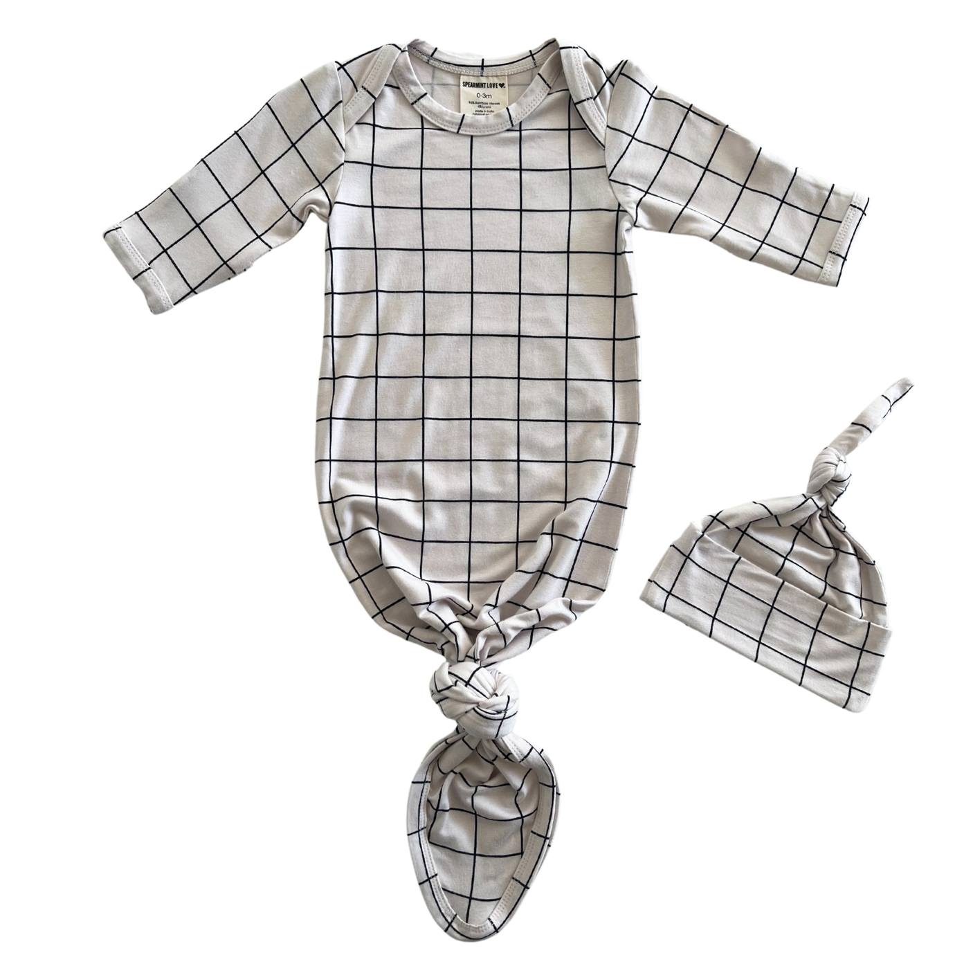 Knotted Gown & Hat Set, Natural/Black Windowpane