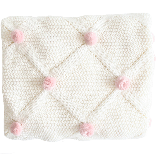 SpearmintLOVE’s baby Organic Pom Baby Blanket, Ivory/Pink