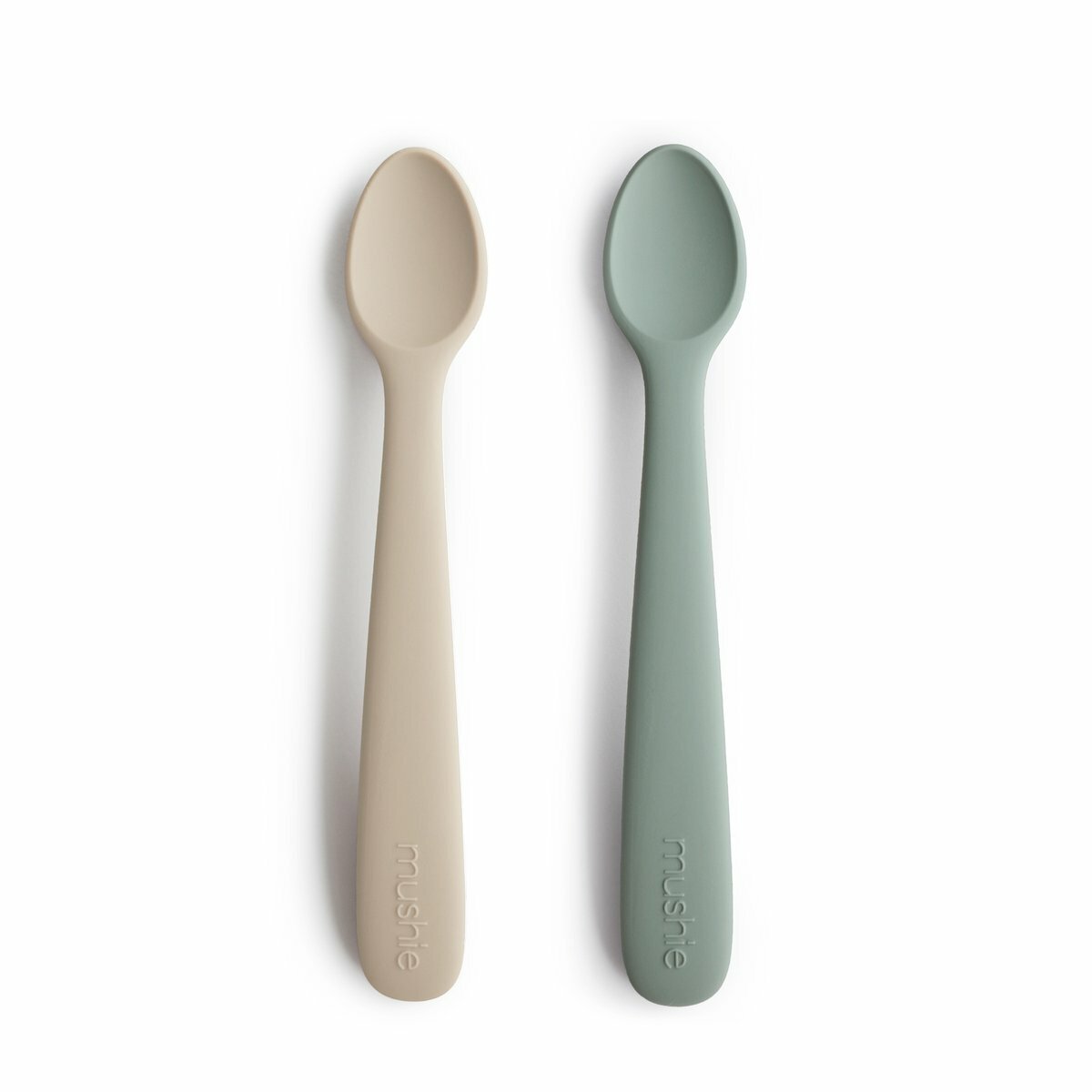 SpearmintLOVE’s baby 2-Pack Silicone Feeding Spoons, Cambridge Blue/Shifting Sand