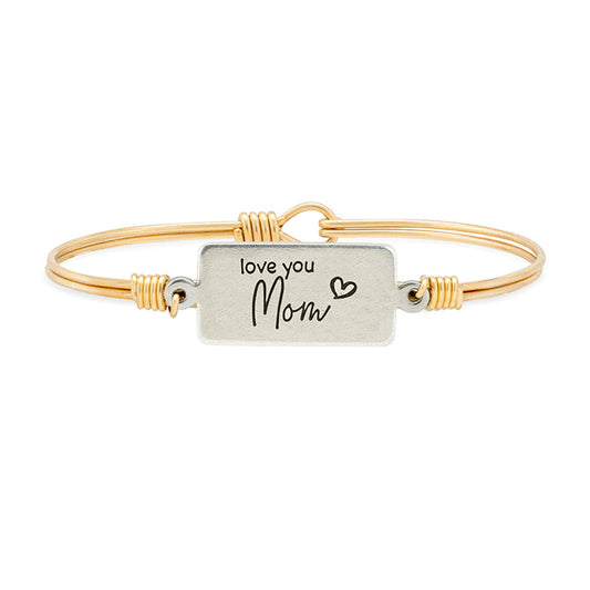 Love You Mom Bangle Bracelet, Brass