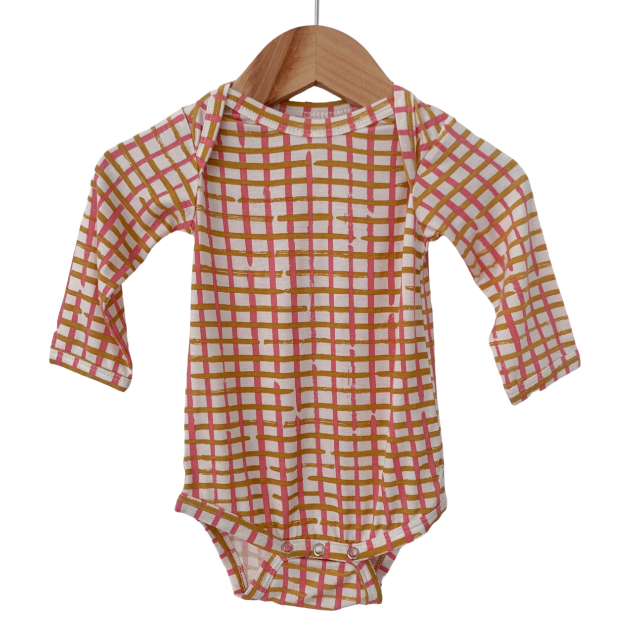SpearmintLOVE’s baby Long Sleeve Bodysuit, Pink Check