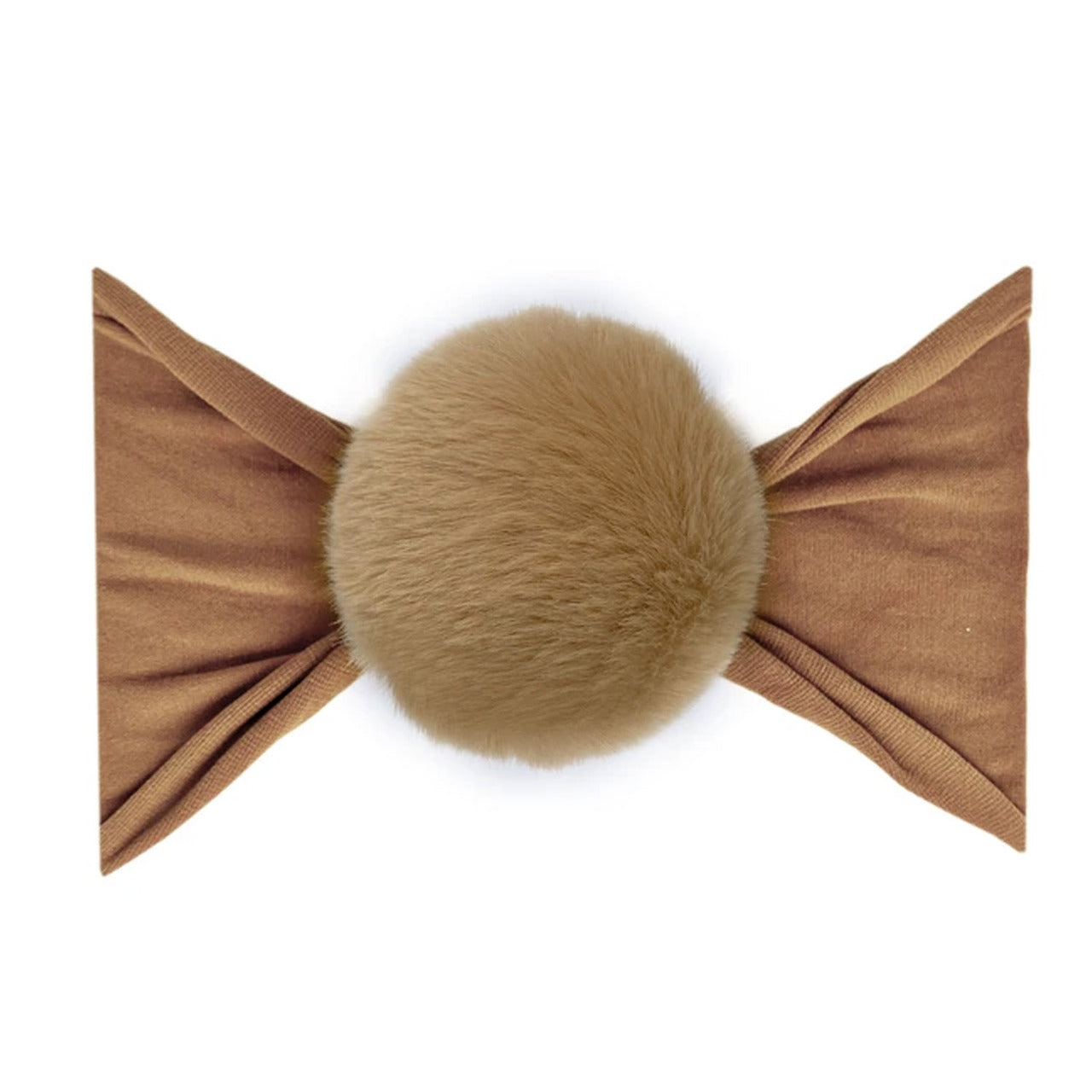 SpearmintLOVE’s baby Luxe Fur Pom Headband, Camel