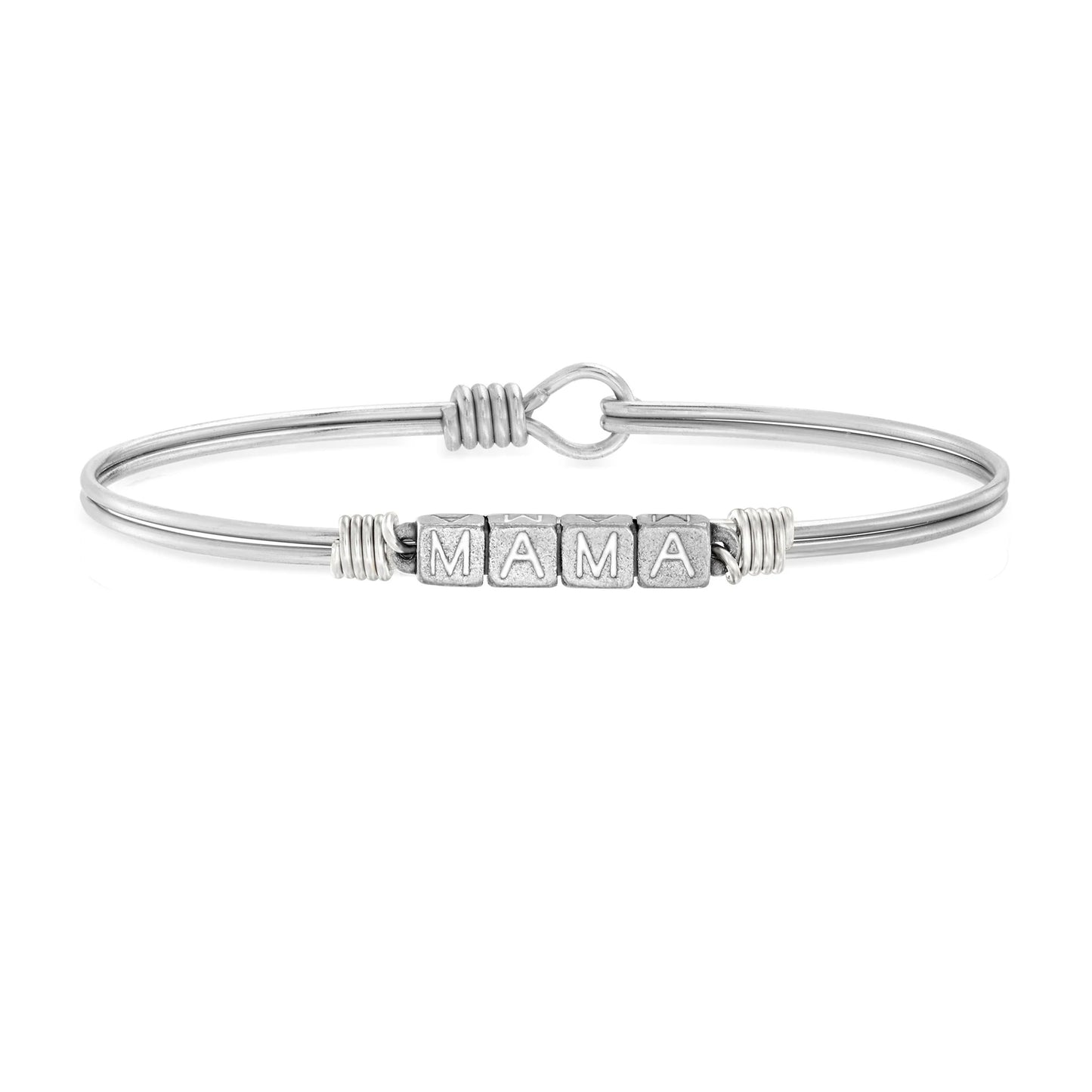 Mama Blocks Bangle Bracelet, Silver