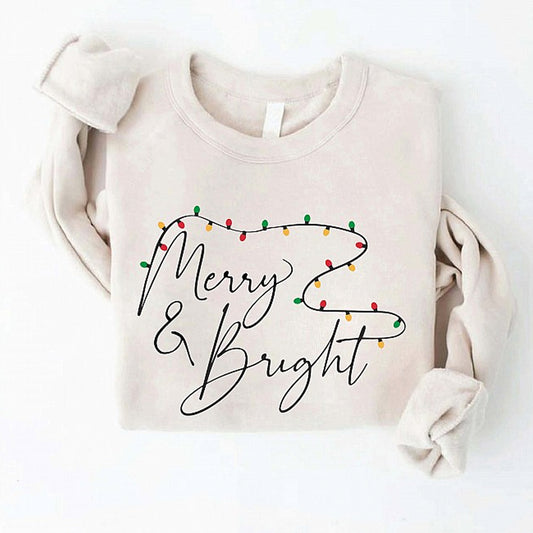 Merry & Bright Women's Graphic Fleece Sweatshirt, Heather Dust
