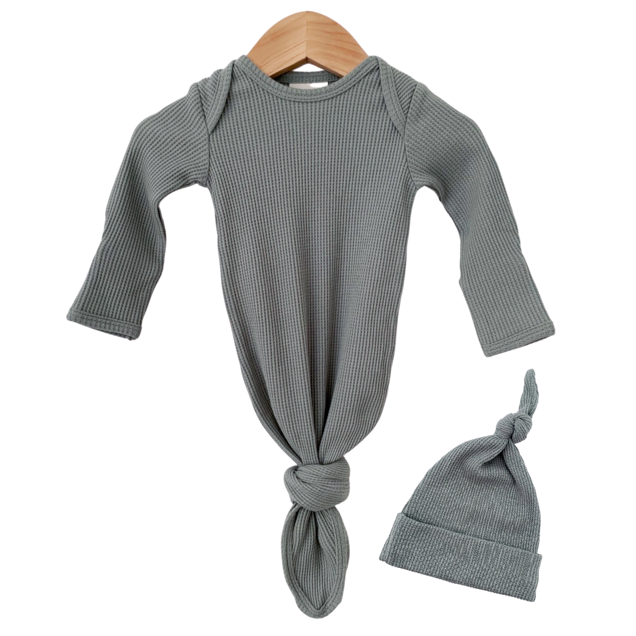 SpearmintLOVE’s baby Organic Waffle Knotted Gown & Hat, Mountain Green
