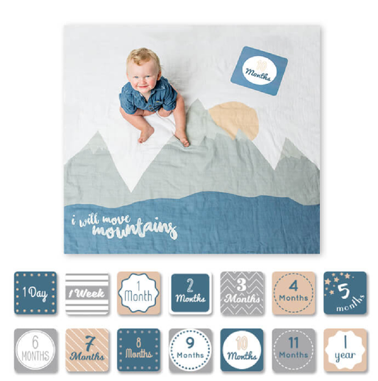SpearmintLOVE’s baby Muslin Blanket & Memory Card Set, Mountains