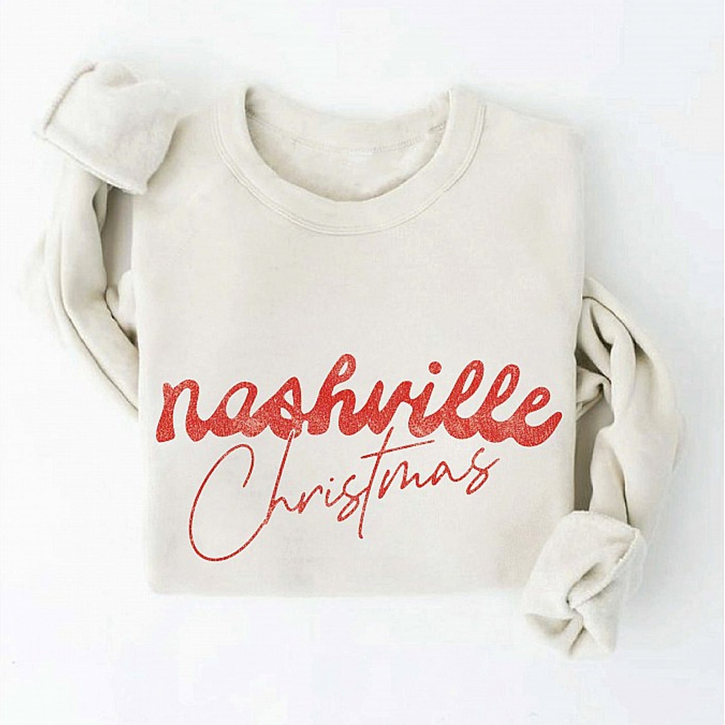 Nashville Christmas Women's Graphic Fleece Sweatshirt, Vintage White