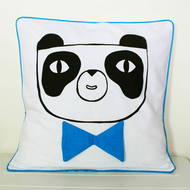 SpearmintLOVE’s baby Happy Panda Cushion Cover, Blue