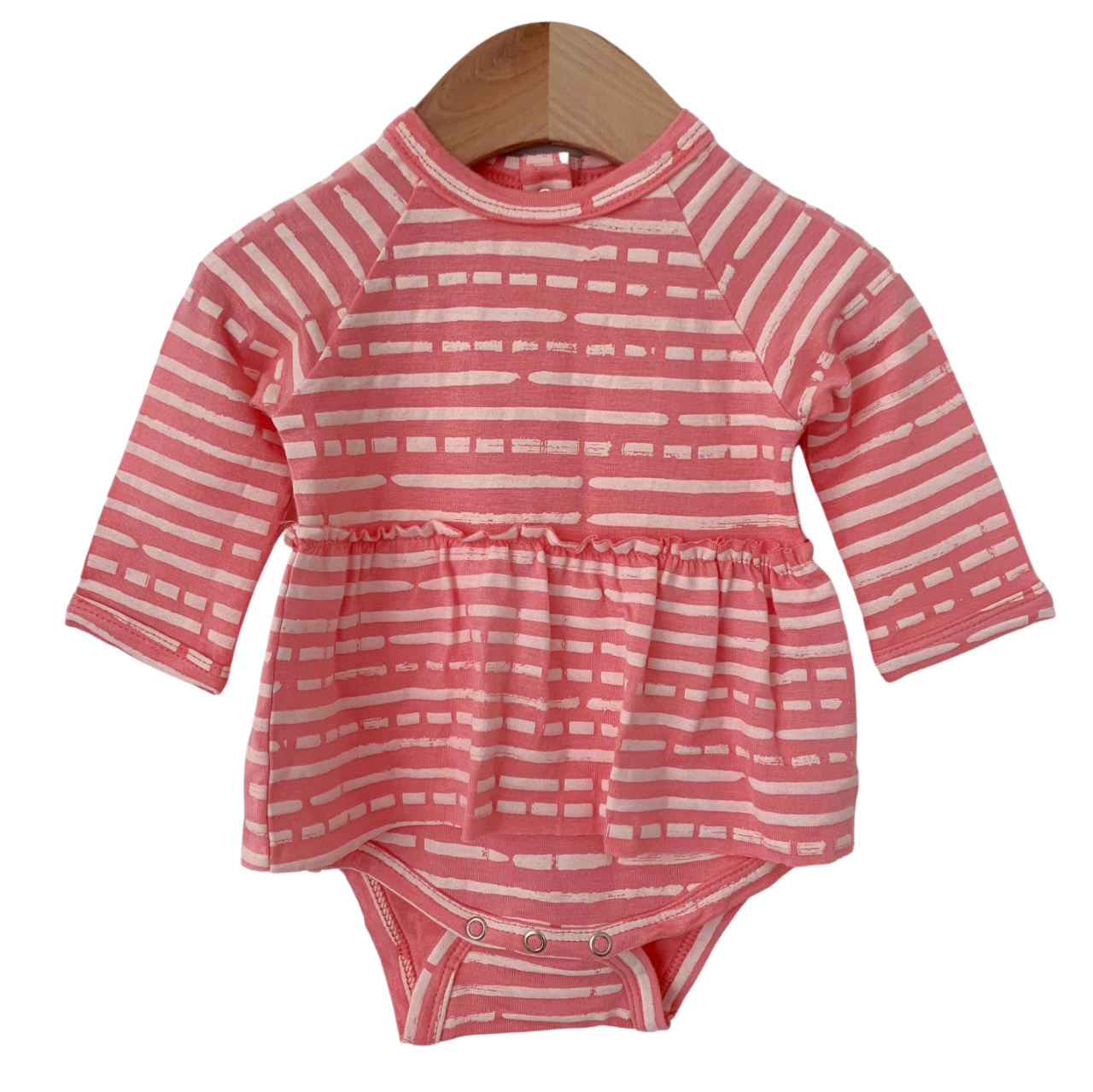SpearmintLOVE’s baby Long Sleeve Skirted Bodysuit, Pink Stripe