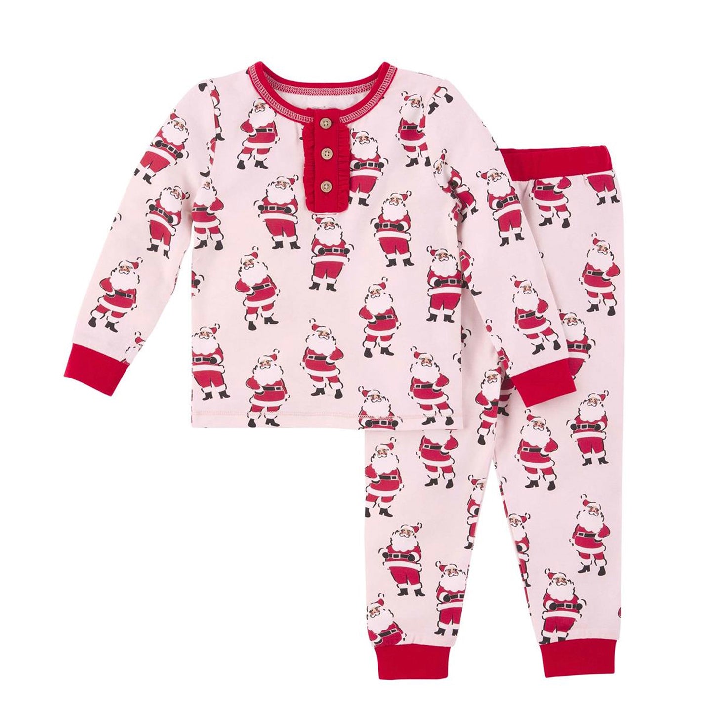 2-Piece Pajama Set, Pink Vintage Santa
