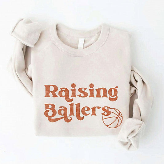 Raising Ballers Basketball Adult Graphic Fleece Sweatshirt, Heather Dust
