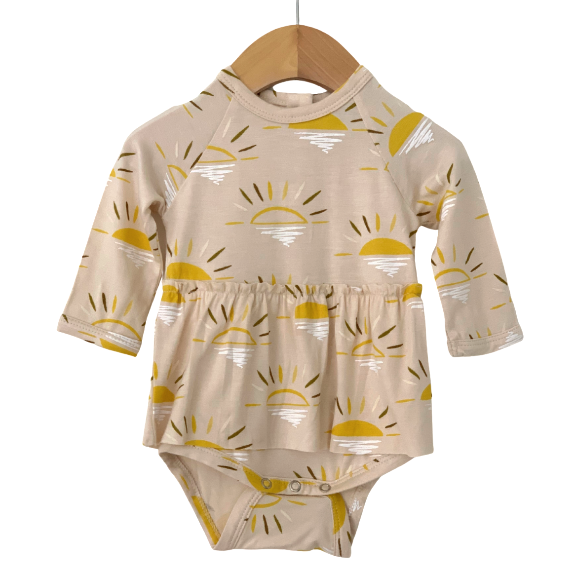 SpearmintLOVE’s baby Long Sleeve Skirted Bodysuit, Sand Sun