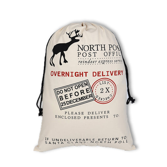 Drawstring Santa Sack, North Pole Post Office Reindeer