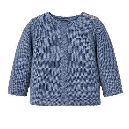 Cable Garter Knit Sweater, Slate Blue