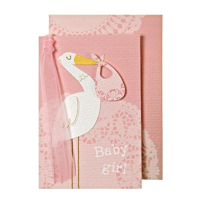 SpearmintLOVE’s baby Pink Stork Gift Enclosure Card, Baby Girl