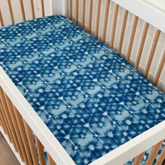 SpearmintLOVE’s baby Muslin Crib Sheet, Indigo Tie Dye