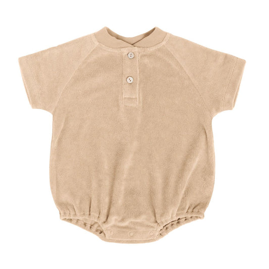 Organic Terry Henley Romper, Apricot