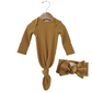 Organic Waffle Knotted Gown & Bow Set, Honey