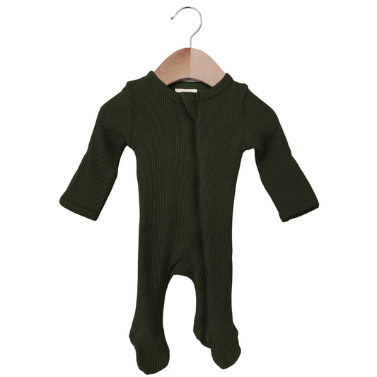 Organic Waffle Basic Zip Footie, Forest