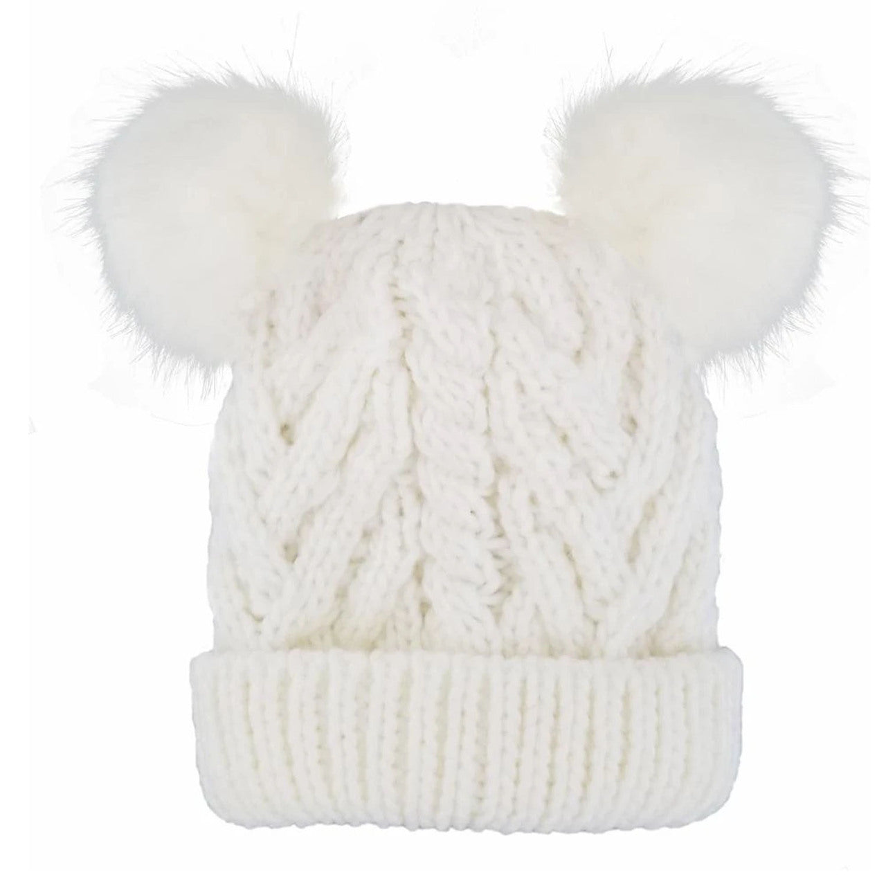 SpearmintLOVE’s baby Cable Knit Double Pom Hat, White