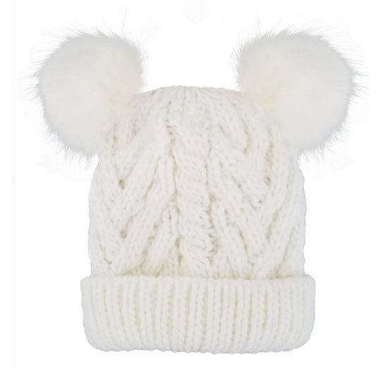 SpearmintLOVE’s baby Cable Knit Double Pom Hat, White
