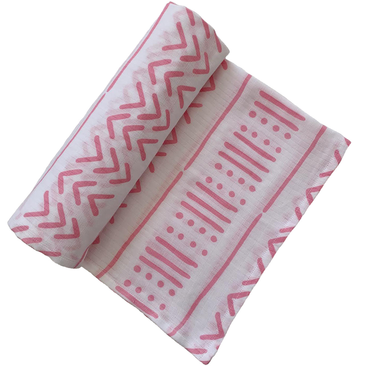 SpearmintLOVE’s baby Muslin Swaddle Blanket, White/Pink Mudcloth