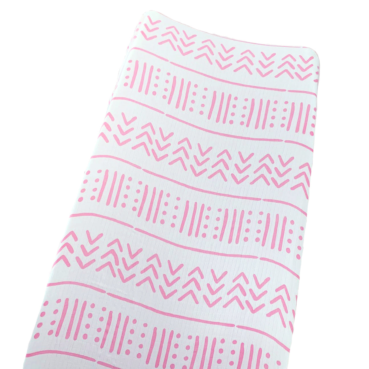 SpearmintLOVE’s baby Muslin Changing Pad Cover, White/Pink Mudcloth